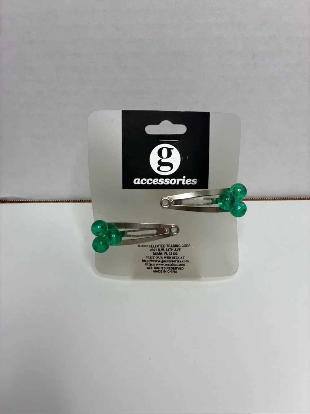 Vintage Y2K Metal Snap Hair Clips Translucent Green Bead Clusters 2 Pack 2000's